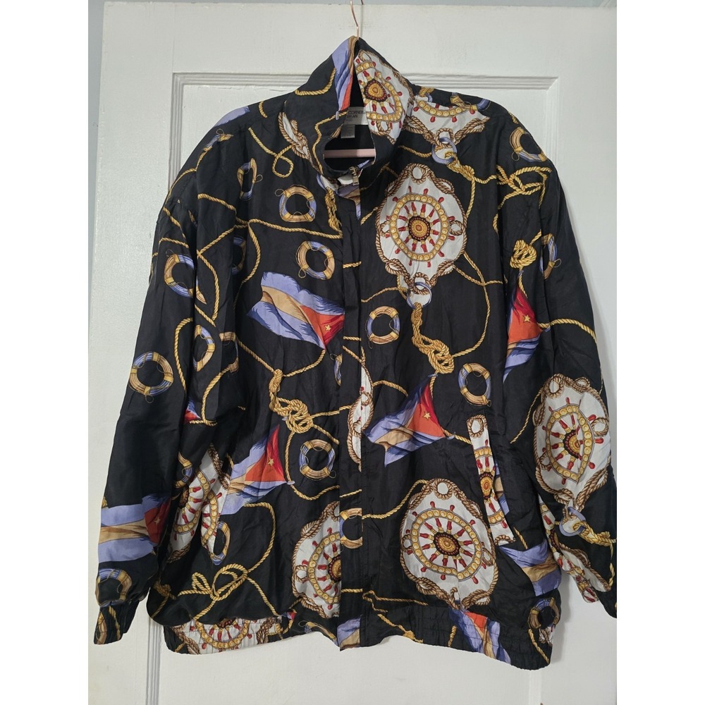 3XL Casual Corner vintage silk bomber jacket late 80s early 90s nautical